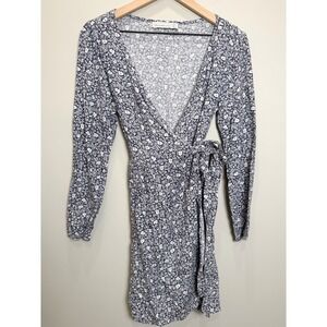 Abercrombie & Fitch M Ditsy Floral Navy Blue White Long Sleeve Mini Wrap Dress